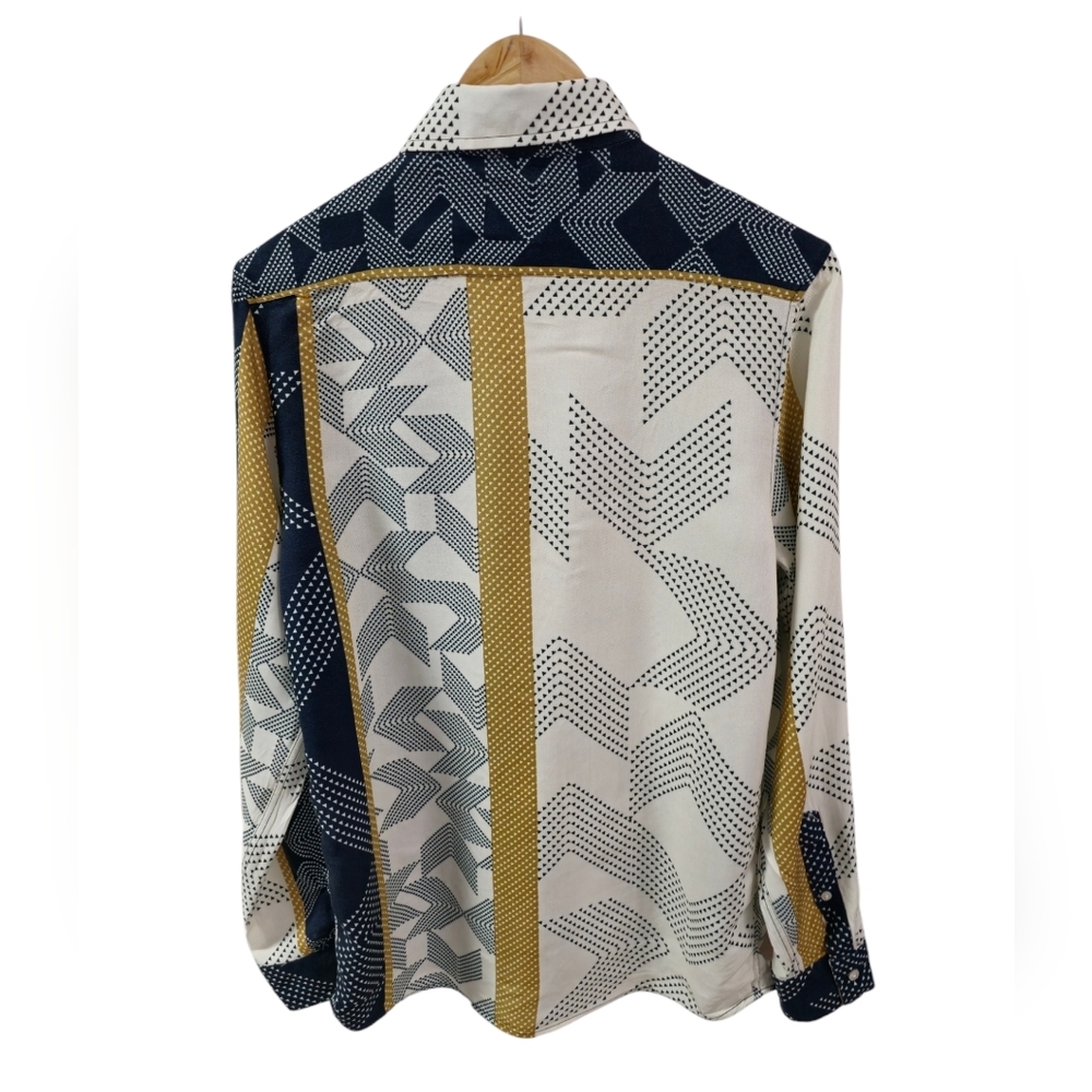 ZARA Men's Long Sleeve Shirt Abstract Regular Fit Blue Beige Size Small - Picture 4 of 12